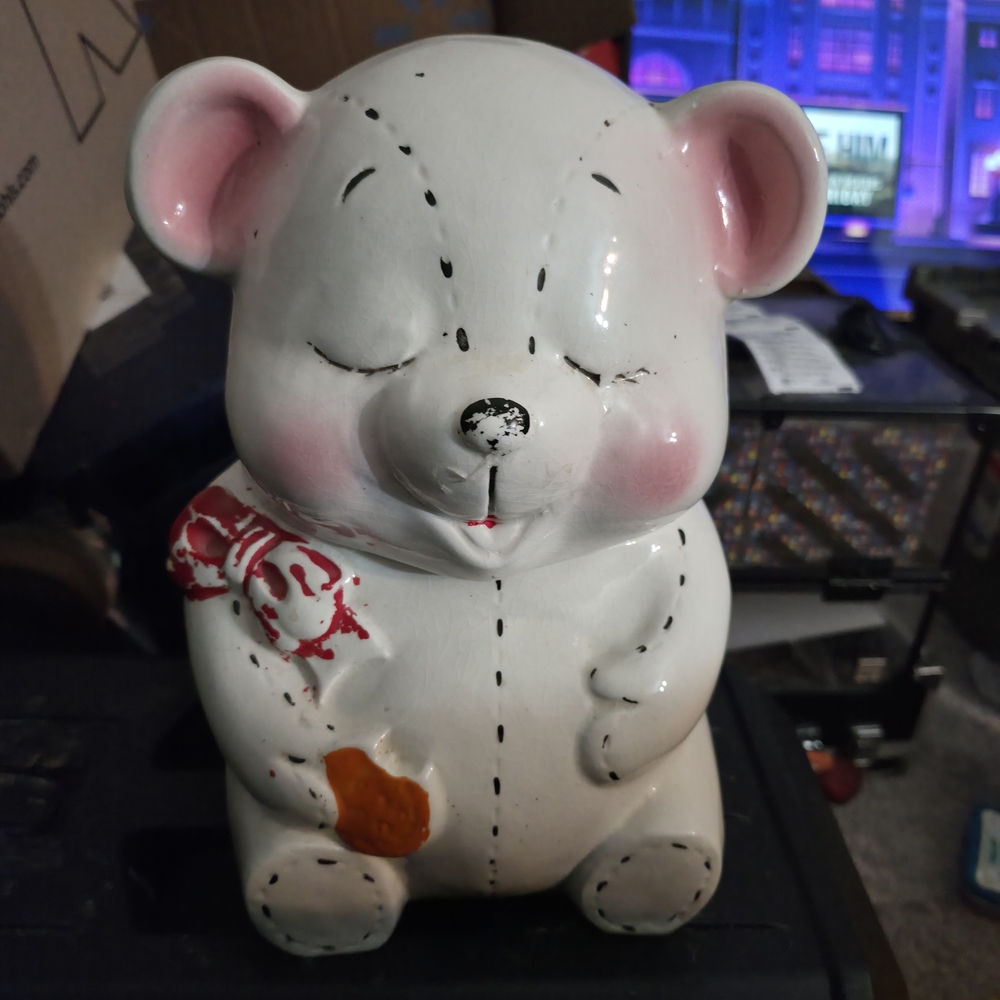 Vintage 1950s Stitched Bear Cookie Jar Bisque Eyes Are Closed Made In Japan